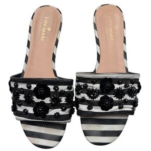 Kate Spade Striped Sandals with Black Floral Accents